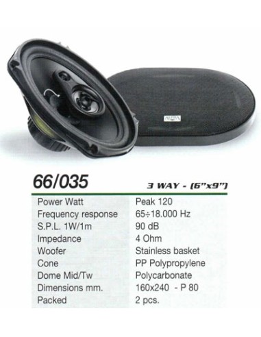 66/035 COPPIA 6X9 3 VIE 120W CON GRIGLIE