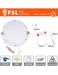 Pannello LED rotondo 18W-72W SMD - Luce fredda 1450 Lumen...