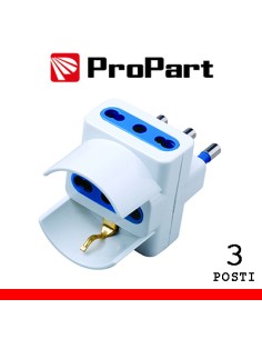 Adattatore 3 posti - 2 10A+ 1 schuko con  spina 16A polybag